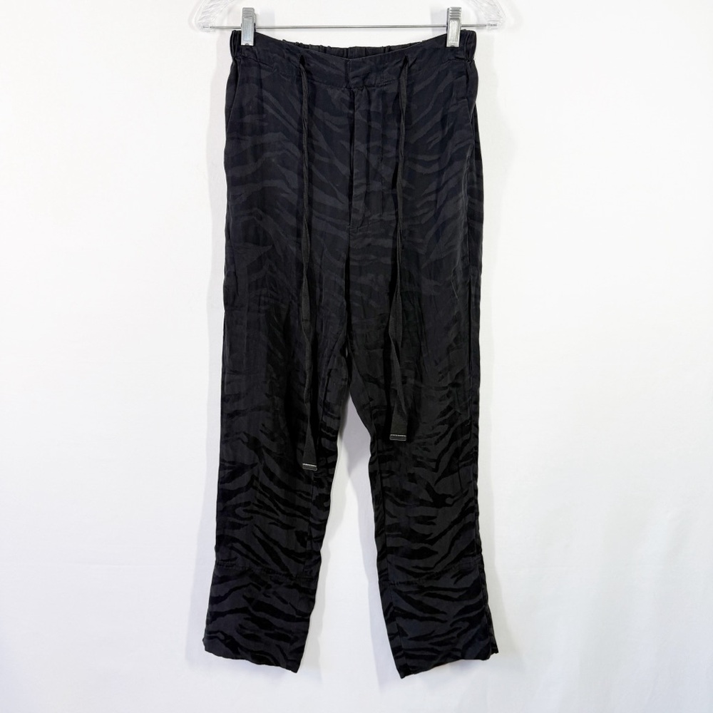 Zadig & Voltaire Black Silk Zebra Jacquard Jogger Pants Size S Casual